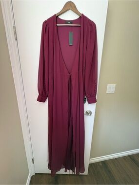Lulu's Burgundy Maxi Dress with Long Sleeves
